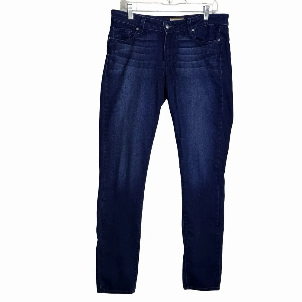 PAIGE Peg Skinny Jeans Blue Denim Size 31 Mid Rise Stretch Dark Wash Pucker PICS